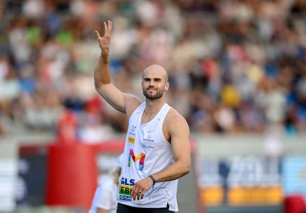 Sieger WEBER Julian (1.Platz) Gestik. Finale Speerwerfen der Männer, am 25.07.2026 Leichtathletik Deutschen Meisterschaften vom 25.07.- 26.07.2026 in Bochum-Wattenscheid Deutschland. Lohrheidestadion *** Winner: Julian WEBER, 1st place, Men s Javelin Throw Final, on July 25, 2026, at the German Track and Field Championships held from July 25–26, 2026, in Bochum-Wattenscheid, Germany, at Lohrheidestadion