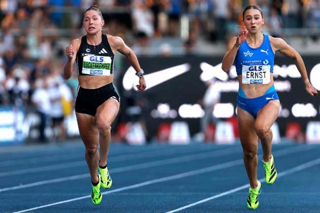 LUECKENKEMPER Gina 100m der Frauen mit der Deutschen Meisterin ERNST Jolina DLV Deutsche LA Meisterschaften 2026 in Bochum - Wattenscheid am 25.07.2026 *** LUECKENKEMPER, Gina, Women s 100m with German Champion ERNST, Jolina; DLV German Track and Field Championships 2026 in Bochum-Wattenscheid on July 25, 2026 Copyright: xLacixPerenyix