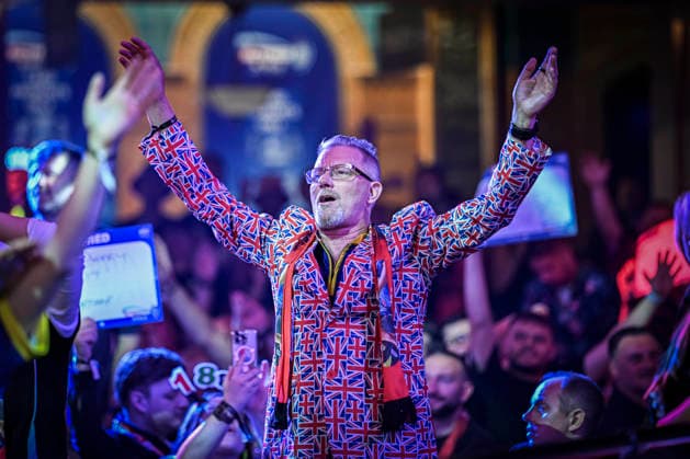 RECORD DATE NOT STATED 25th July 2026, Winter Gardens, Blackpool, Lancashire, England; 2026 Betfred World Matchplay Darts, Day Eight; Fans sing together during a break in play GodfreyxPitt