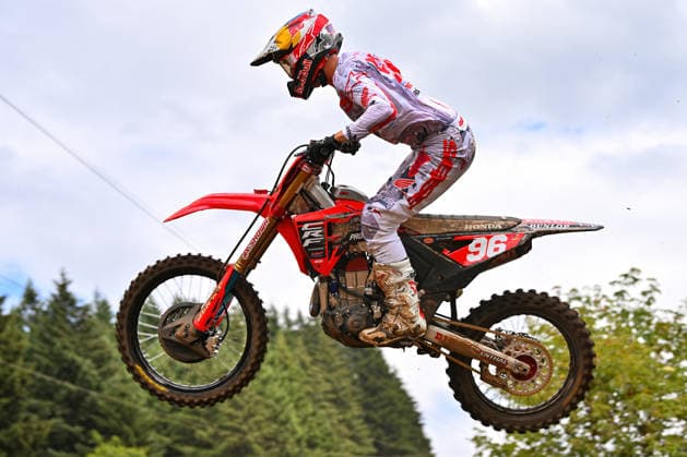 July 25, 2026: Hunter Lawrence (96) rides his HRC Progressive Honda during Round 25 of the Monster Energy SMX World Championship, WM, Weltmeisterschaft series Pro Motocross 450 first moto at Washougal, WA. Lawrence won the 450 class overall. CSM Washougal United States - ZUMAc04_ 20260725_zma_c04_275 Copyright: xStevexFaberx