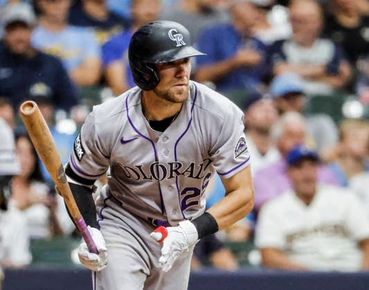 Colorado Rockies catcher Brett Sullivan hits a fielders choice in the ninth inning of the MLB, Baseball Herren, USA game between the Colorado Rockies and the Milwaukee Brewers at American Family Field in Milwaukee, Wisconsin on Saturday July 25, 2026. The Brewers defeated the Rockies 8-5.  MIL20260725829 TANNENxMAURY