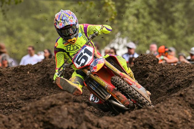 July 25, 2026: Justin Barcia (51) carves through a corner on his Troy Lee Designs Red Bull Ducati Factory Racing during Round 25 of the Monster Energy SMX World Championship, WM, Weltmeisterschaft series Pro Motocross 450 second moto at Washougal, WA. Hunter Lawrence won the 450 class overall, while Barcia ended up in P7. CSM Washougal United States - ZUMAc04_ 20260725_zma_c04_289 Copyright: xStevexFaberx