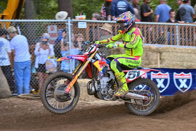 July 25, 2026: Justin Barcia (51) tests the suspension on his Troy Lee Designs Red Bull Ducati Factory Racing on his way to a P7 overall during Round 25 of the Monster Energy SMX World Championship, WM, Weltmeisterschaft series Pro Motocross 450 second moto at Washougal, WA. Hunter Lawrence won the 450 class overall. CSM Washougal United States - ZUMAc04_ 20260725_zma_c04_290 Copyright: xStevexFaberx