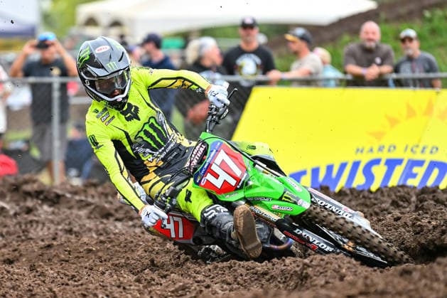 July 25, 2026: Levi Kitchen (47)gets low in a corner on his Monster Energy Pro Circuit Kawasaki during Round 25 of the Monster Energy SMX World Championship, WM, Weltmeisterschaft series Pro Motocross 250 class at Washougal, WA. Cole Davies won the 250 class overall, while Kitchen placed 5th. CSM Washougal United States - ZUMAc04_ 20260725_zma_c04_342 Copyright: xStevexFaberx