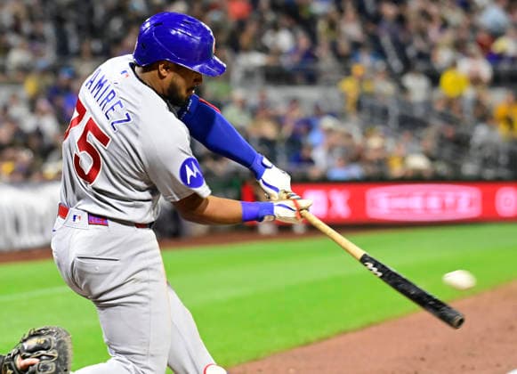 Chicago Cubs second baseman Pedro Ramírez doubles in the eighth inning of the Cubs 11-0 against the Pittsburgh Pirates in the at PNC Park on Saturday, July 25, 2026 in Pittsburgh.  PIT2026072517 ArchiexCarpenter