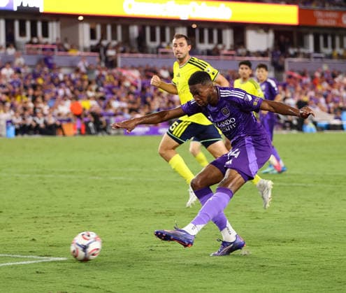 July 25, 2026, Orlando, Florida, USA: Orlando City SC midfielder TYRESE SPICER (14) scores a goal during the second half against Nashville SC. Orlando City SC hosted Nashville SC at Inter.Co Stadium in Orlando, FL. Orlando USA - ZUMAm299 20260725_znp_m299_022 Copyright: xTaylorxMcFeex
