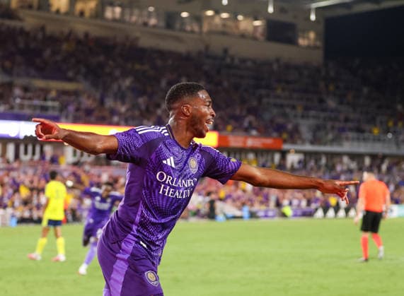 July 25, 2026, Orlando, Florida, USA: Orlando City SC midfielder TYRESE SPICER (14) celebrates after scoring a goal against Nashville SC. Orlando City SC hosted Nashville SC at Inter.Co Stadium in Orlando, FL. Orlando USA - ZUMAm299 20260725_znp_m299_027 Copyright: xTaylorxMcFeex