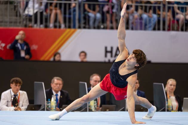 DM Finals 2026; Gerätfinals Männer Boden***Timo Eder bei seiner Übungs *** 2026 DM Finals Men s Apparatus Finals – Floor Exercise***Timo Eder performing his routine Copyright: xUdoxHerrmannx