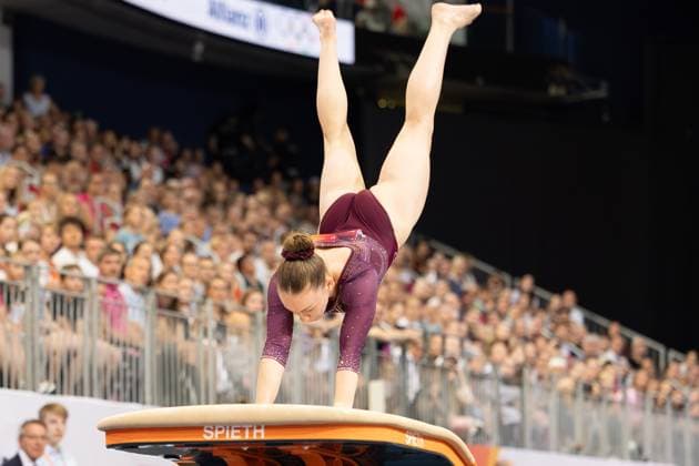 DM Finals 2026; Gerätfinals Frauen Sprung***Kathrin Schleenvoigt am Sprung *** 2026 DM Finals Women s Apparatus Finals – Vault***Kathrin Schleenvoigt on the vault Copyright: xUdoxHerrmannx