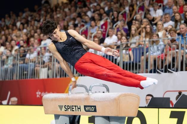 DM Finals 2026; Gerätfinals Männer Pauschenpferd***Jonas Eder bei seiner Übung *** 2026 DM Finals Men s Apparatus Finals: Pommel Horse***Jonas Eder performing his routine Copyright: xUdoxHerrmannx