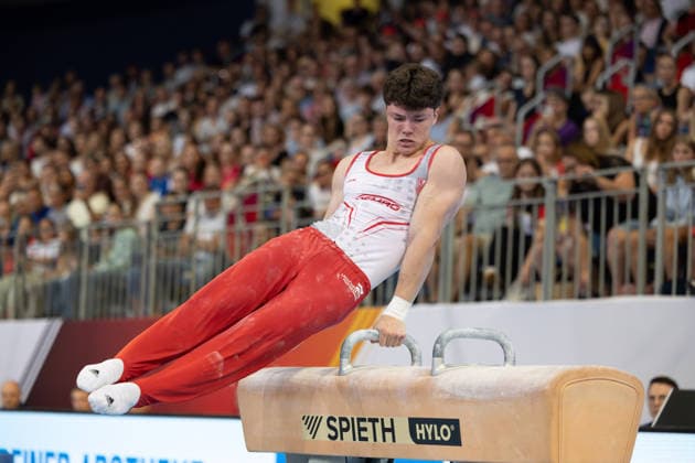 DM Finals 2026; Gerätfinals Männer Pauschenpferd***Radomyr Stelmakh bei seiner Übung *** 2026 DM Finals Men s Apparatus Finals: Pommel Horse***Radomyr Stelmakh performing his routine Copyright: xUdoxHerrmannx