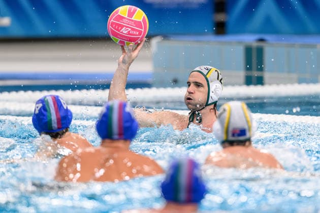 Water polo, Wasserball WORLD CUP, Blake Edwards of Australia throws the ball during the Men s Bronze Medal Match Water Polo World Cup Final match between Australia and Italy at Sydney Olympic Park Aquatic Centre in Sydney, Sunday, July 26, 2026. ( NO ARCHIVING, EDITORIAL USE ONLY SYDNEY NEW SOUTH WALES AUSTRALIA  Copyright: xSTEVENxMARKHAMx 20260726159427448080