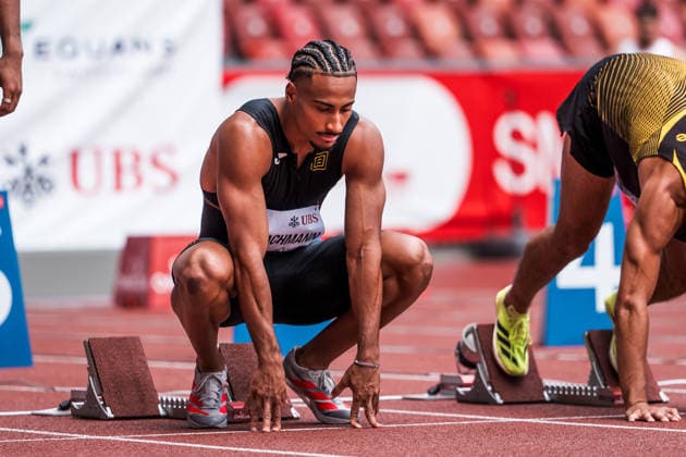 Swiss Athletics Championships, 25.07.2026 ZURICH, SWITZERLAND - JULY 25: Daryl Bachmann (LAS Old Boys Basel) prepares for the 100 m at the Swiss Athletics Championships on July 25, 2026 in Zurich, Switzerland. *** Swiss Athletics Championships, July 25, 2026, Zurich, Switzerland. Daryl Bachmann of LAS Old Boys Basel prepares for the 100-meter race at the Swiss Athletics Championships on July 25, 2026, in Zurich, Switzerland. Copyright: xBEAUTIFULxSPORTS UlfxSchillerx