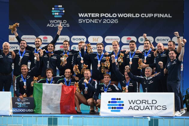 July 26, 2026, Sydney, Nsw, Australia: Team Italy celebrate after victory at the Bronze medal match between Italy and Australia during the 2026 World Aquatics Water polo, Wasserball World Cup at Sydney Olympic Park Aquatic Centre on July 26, 2026 in Sydney, Australia Sydney Australia - ZUMAr188 20260726_zip_r188_007 Copyright: xDanishxRavix