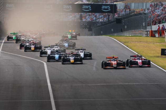 AUTO - FORMULA 3 2026 - BUDAPEST start 08 TAPONEN Tuukka (fin), MP Motorsport, Dallara F3 2025, 05 SLATER Freddie (gbr), Trident, Dallara F3 2025, 07 COLNAGHI Mattia (ita), MP Motorsport, Dallara F3 2025, action during the 7th round of the 2026 FIA Formula 3 Championship from July 24 to 26, 2026 on the Hungaroring, in Mogyorod near Budapest, Hungary - MogyorodHungary  Copyright: xANTONINxVINCENTx
