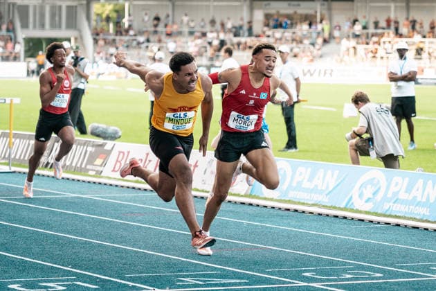 Minoue Gregory (Tracksrunner Bonn, 110m Huerden Maenner, 838), Mordi Manuel (Hamburger SV, 110m Huerden Maenner, 555), GER, Leichtathletik, Athletics, Deutsche Meisterschaften, Die Finals, Wattenscheid, 25.07.2026, GER, Leichtathletik, Athletics, Deutsche Meisterschaften, Die Finals, Wattenscheid, 25.07.2026 Wattenscheid *** Minoue Gregory, Tracksrunner Bonn, Men s 110m Hurdles, 838, Mordi Manuel, Hamburger SV, Men s 110m Hurdles, 555, GER, Track and Field, Athletics, German Championships, The Finals, Wattenscheid, July 25, 2026, GER, Track and Field, Athletics, German Championships, The Finals, Wattenscheid, July 25, 2026, Wattenscheid Copyright: xStefanxMayerx EP_SMR