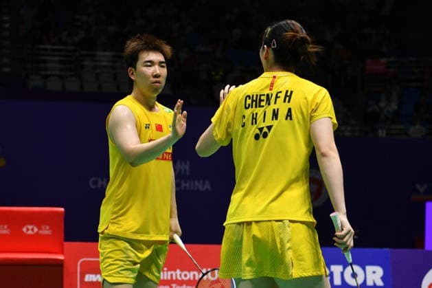 CHANGZHOU, CHINA - JULY 26: Guo Xinwa and Chen Fanghui of China react in the Mixed Doubles Final match against Feng Yanzhe and Huang Dongping of China on day 6 of the China Open 2026 at Changzhou Olympic Sports Center Gymnasium on July 26, 2026 in Changzhou, Jiangsu Province of China.  Copyright: xVCGx 111656483094