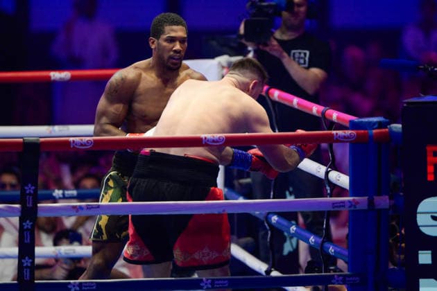 JEDDAH, SAUDI ARABIA - JULY 25: Anthony Joshua knocks out Kristian Prenga for victory of the Heavyweight contest fight between Anthony Joshua and Kristian Prenga in the Anthony Joshua v Kristian Prenga: The Comeback fight night at Jeddah Superdome on July 25, 2026 in Jeddah, Saudi Arabia.  Copyright: xKhalidxAlhaj MBxMediax