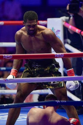 JEDDAH, SAUDI ARABIA - JULY 25: Anthony Joshua knocks out Kristian Prenga for victory of the Heavyweight contest fight between Anthony Joshua and Kristian Prenga in the Anthony Joshua v Kristian Prenga: The Comeback fight night at Jeddah Superdome on July 25, 2026 in Jeddah, Saudi Arabia.  Copyright: xKhalidxAlhaj MBxMediax