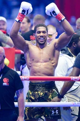 JEDDAH, SAUDI ARABIA - JULY 25: Anthony Joshua celebrates after knocking out Kristian Prenga (not pictured) during the Heavyweight contest fight between Anthony Joshua and Kristian Prenga in the Anthony Joshua v Kristian Prenga: The Comeback fight night at Jeddah Superdome on July 25, 2026 in Jeddah, Saudi Arabia.  Copyright: xKhalidxAlhaj MBxMediax