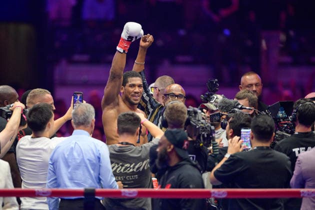 JEDDAH, SAUDI ARABIA - JULY 25: Anthony Joshua celebrates after knocking out Kristian Prenga (not pictured) during the Heavyweight contest fight between Anthony Joshua and Kristian Prenga in the Anthony Joshua v Kristian Prenga: The Comeback fight night at Jeddah Superdome on July 25, 2026 in Jeddah, Saudi Arabia.  Copyright: xKhalidxAlhaj MBxMediax