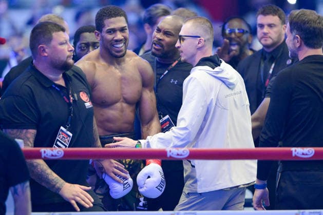 JEDDAH, SAUDI ARABIA - JULY 25: Anthony Joshua reacts after knocking out Kristian Prenga (not pictured) during the Heavyweight contest fight between Anthony Joshua and Kristian Prenga in the Anthony Joshua v Kristian Prenga: The Comeback fight night at Jeddah Superdome on July 25, 2026 in Jeddah, Saudi Arabia.  Copyright: xKhalidxAlhaj MBxMediax