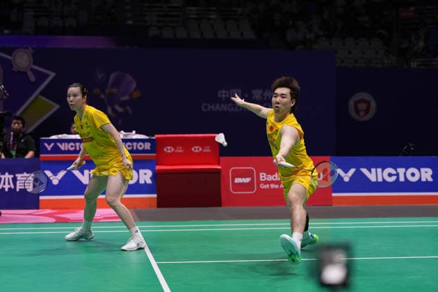 (260726) -- CHANGZHOU, July 26, 2026 -- Guo Xinwa (R) Chen Fanghui compete during the mixed doubles final match between Feng Yanzhe Huang Dongping and Guo Xinwa Chen Fanghui of China at the 2026 China Open badminton tournament in Changzhou, east China s Jiangsu Province, July 26, 2026. ) (SP)CHINA-CHANGZHOU-BADMINTON-CHINA OPEN-MIXED DOUBLES-FINAL (CN) LixBo 