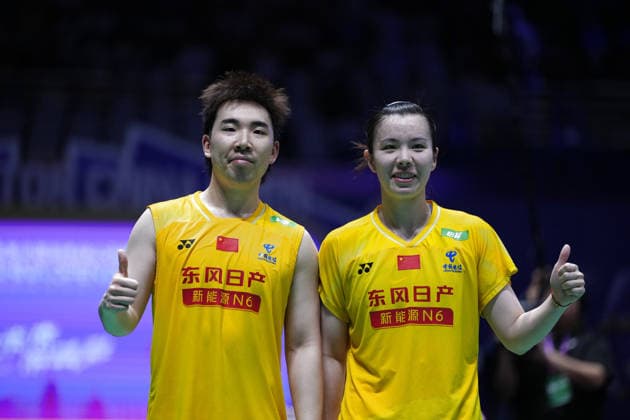 (260726) -- CHANGZHOU, July 26, 2026 -- Guo Xinwa (L) Chen Fanghui celebrate after winning the mixed doubles final match between Feng Yanzhe Huang Dongping and Guo Xinwa Chen Fanghui of China at the 2026 China Open badminton tournament in Changzhou, east China s Jiangsu Province, July 26, 2026. ) (SP)CHINA-CHANGZHOU-BADMINTON-CHINA OPEN-MIXED DOUBLES-FINAL (CN) LixBo 