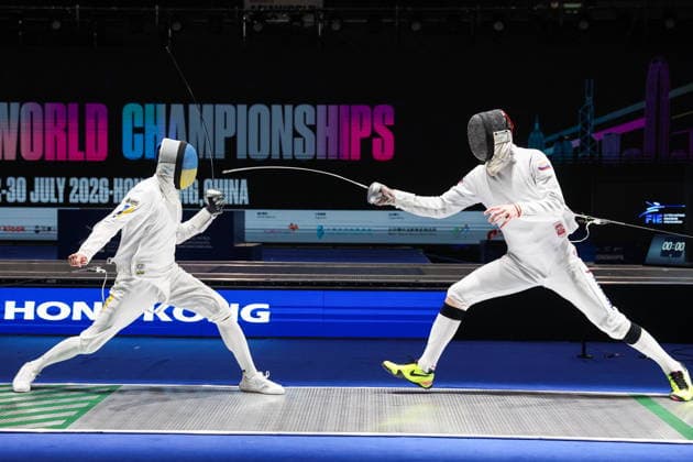 CHINA, HONG KONG - JULY 26, 2026: Ukraine s Roman Svichkar (L) and Russia s Dmitry Shvelidze compete in the men s individual epee event at the 2026 Kerry Fencing World Championships 2026 Fencing World Championships In Hong Kong  - ZUMAt113 20260726_zaa_t113_064 Copyright: xMikhailxSinitsynx