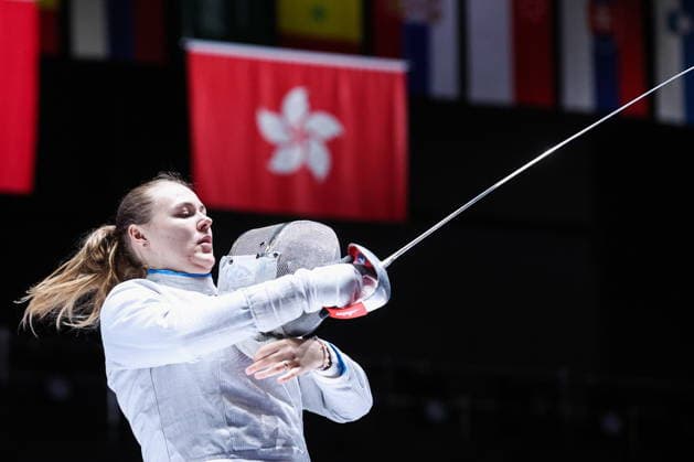 CHINA, HONG KONG - JULY 26, 2026: Russia s Alina Mikhailova competes in the ladies individual sabre event at the 2026 Kerry Fencing World Championships. Mikhail Sinitsyn TASS  95478387