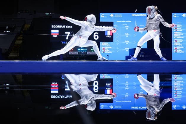 CHINA, HONG KONG - JULY 26, 2026: Russia s Yana Yegoryan (L) and France s Manon Apithy compete in the ladies individual sabre event at the 2026 Kerry Fencing World Championships 2026 Fencing World Championships In Hong Kong  - ZUMAt113 20260726_zaa_t113_105 Copyright: xMikhailxSinitsynx