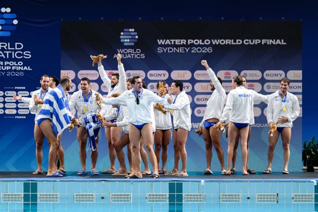 Water polo, Wasserball WORLD CUP, Greece win the gold medal after the Men™s Gold Medal Water Polo World Cup Final match between Hungary and Greece at Sydney Olympic Park Aquatic Centre in Sydney, Sunday, July 26, 2026. ( NO ARCHIVING, EDITORIAL USE ONLY SYDNEY NEW SOUTH WALES AUSTRALIA  Copyright: xSTEVENxMARKHAMx 20260726182940486177