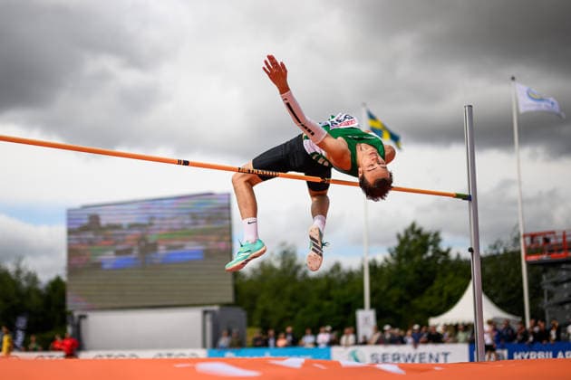260726 Hugo Tilldal, Ullevi FK, tävlar i herrarnas höjdhopp under dag 3 av friidrotts-SM den 26 juli 2026 i Uppsala. *** July 26, 2026: Hugo Tilldal of Ullevi FK competes in the men’s high jump on Day 3 of the Swedish Track and Field Championships on July 26, 2026, in Uppsala  Copyright: ARONxBROMAN BB260726AM003