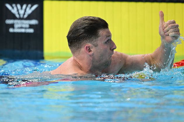COM26 SWIMMING HEATS, Sam Williamson of Australia reacts during the Men™s 50m Breaststroke heats at the Glasgow 2026 Commonwealth Games at the Tollcross International Swimming Centre in Glasgow, Scotland, Sunday, July 26, 2026. ( NO ARCHIVING, EDITORIAL USE ONLY Glasgow Scotland United Kingdom  Copyright: xDEANxLEWINSx 20260726147141296346