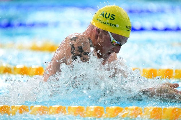 COM26 SWIMMING HEATS, Sam Williamson of Australia competes during the Men™s 50m Breaststroke heats at the Glasgow 2026 Commonwealth Games at the Tollcross International Swimming Centre in Glasgow, Scotland, Sunday, July 26, 2026. ( NO ARCHIVING, EDITORIAL USE ONLY Glasgow Scotland United Kingdom  Copyright: xDEANxLEWINSx 20260726198815073640