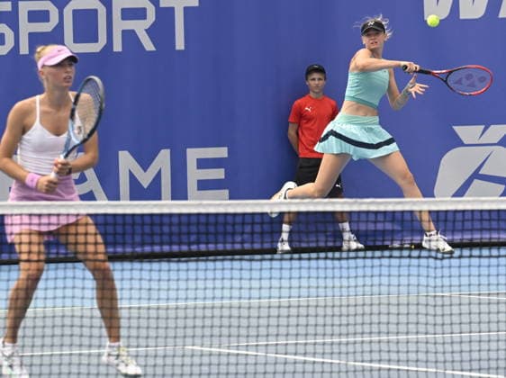 Lucie Havlickova (right) and Laura Samsonova (left) of Czech Republic in action during the match against Harriet Dart and Maia Lumsden of Great Britain within the women s WTA, Tennis Damen 250 Livesport Prague Open 2026 tennis tournament in Prague, Czech Republic, on July 26, 2026. (CTKxPhoto MichalxKrumphanzl) CTKPhotoP2026072602333  CTKPhotoP2026072602333
