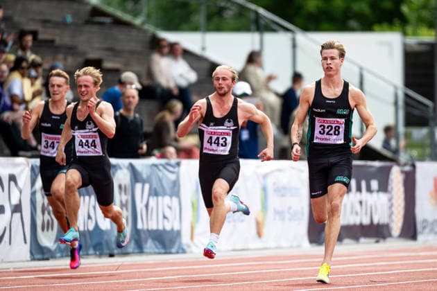260726 Jeroen Persson, Malmö AI, William Thor, Strands IF, Viktor Thor, Strands IF,och Erik Erlandsson, Malmö AI, tävlar i herrarnas 200 meter semifinal under dag 3 av friidrotts-SM den 26 juli 2026 i Uppsala. *** July 26, 2026: Jeroen Persson of Malmö AI, William Thor of Strands IF, Viktor Thor of Strands IF, and Erik Erlandsson of Malmö AI will compete in the men’s 200-meter semifinal on Day 3 of the Swedish Track and Field Championships on July 26, 2026, in Uppsala  Copyright: ARONxBROMAN BB260726AM009