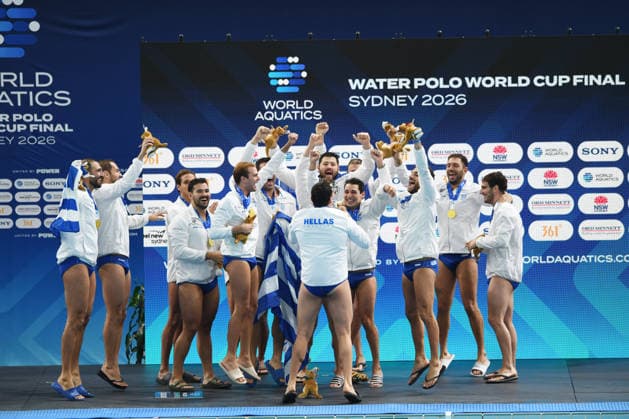 July 26, 2026, Sydney, Nsw, Australia: Team Greece celebrate after victory at the Gold medal match between Greece and Hungary during the 2026 World Aquatics Water polo, Wasserball World Cup at Sydney Olympic Park Aquatic Centre on July 26, 2026 in Sydney, Australia Sydney Australia - ZUMAr188 20260726_zip_r188_010 Copyright: xDanishxRavix