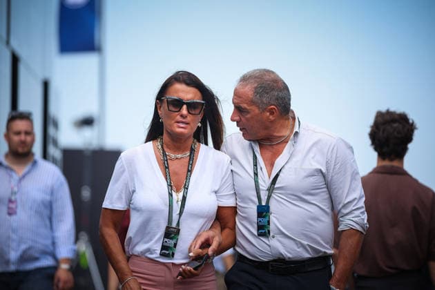 IPA87009087 - Marco Antonelli, father of Andrea Kimi Antonelli, and Veronica, Kimi’s mother, walking through the Mercedes AMG F1 Team paddock during the Hungarian Grand Prix at the Hungaroring in Budapest, July 23–26, 2026, as part of the 2026 Formula 1 World Championship, WM, Weltmeisterschaft  Copyright: xFedericoxBasile IPAxSportx xx 87009087