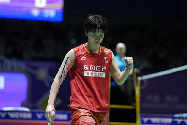 (260726) -- CHANGZHOU, July 26, 2026 -- Chen Yufei celebrates scoring during the women s singles final match between Chen Yufei of China and Yamaguchi Akane of Japan at the 2026 China Open badminton tournament in Changzhou, east China s Jiangsu Province, July 26, 2026. ) (SP)CHINA-CHANGZHOU-BADMINTON-CHINA OPEN-WOMEN S SINGLES-FINAL (CN) SunxFei 