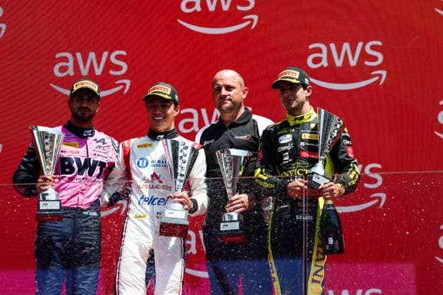 AUTO - FORMULA 2 2026 - BUDAPEST Podium: MAINI Kush (ind), ART Grand Prix, Dallara F2 2024, LEON Noel (mex), Campos Racing, Dallara F2 2024, CAMARA Rafael (bra), Invicta Racing, Dallara F2 2024, portrait during the 9th round of the 2026 FIA Formula 2 Championship from July 24 to 26, 2026 on the Hungaroring, in Mogyorod near Budapest, Hungary - MogyorodHungary  Copyright: xFLORENTxGOODENx