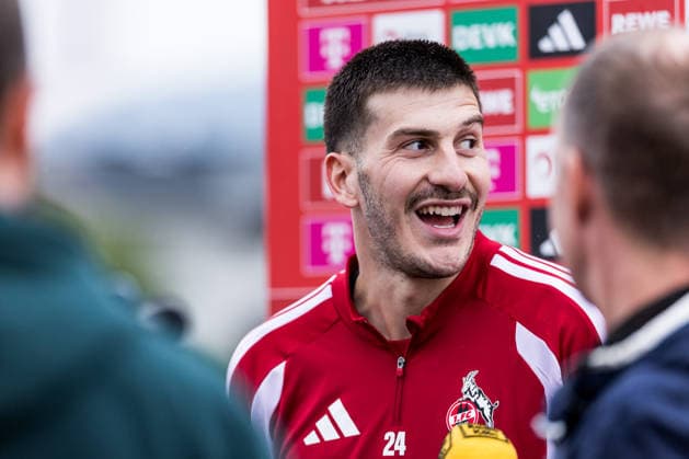 ST. JOHANN IN TIROL, AUSTRIA - JULY 26: Luka Lochoshvili (1. FC Koeln, 24) during mixed zone after a training session at trainings camp in Kitzbuehel of season 2026 27 at Koasastadion on July 26, 2026 in St. Johann in Tirol, Austria. Austria Copyright: xSteffiexWunderlx