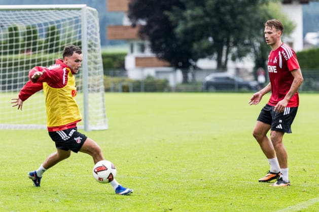 ST. JOHANN IN TIROL, AUSTRIA - JULY 26: Luca Waldschmidt (1. FC Koeln, 7) controls the ball against Sebastian Sebulonsen (1. FC Koeln, 28) during a training session at trainings camp in Kitzbuehel of season 2026 27 at Koasastadion on July 26, 2026 in St. Johann in Tirol, Austria. Austria Copyright: xSteffiexWunderlx