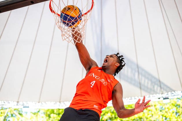 Baskets Bonn (orange) gegen Skyliner (schwarz) - Spiel um Platz 3 Männer - 3x3 Basketball - Die Finals 2026 (25.07.2026, Neues Rathaus (Hannover, GER), *** Baskets Bonn (orange) vs. Skyliner (black) – 3rd-place game, Men s 3x3 Basketball, The Finals 2026, July 25, 2026, New City Hall, Hanover, GER, Copyright: xJanxGuentherx