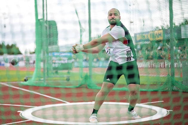 260726 Ragnar Carlsson, Hässelby SK, tävlar i herrarnas slägga under dag 3 av friidrotts-SM den 26 juli 2026 i Uppsala. *** 260726 Ragnar Carlsson, Hässelby SK, competes in the men s hammer throw on Day 3 of the Swedish Track and Field Championships on July 26, 2026, in Uppsala  Copyright: ARONxBROMAN BB260726AM033