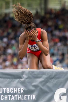 Deutsche Leichtathletik-Meisterschaften; Bochum-Wattenscheid, 26.07.2026 Blessing Enatoh (LG Nord Berlin), Hochsprung ; Deutsche Leichtathletik-Meisterschaften am 26.07.2026 im Lorheide-Stadion, Bochum-Wattenscheid (Nordrhein-Westfalen). *** German Track and Field Championships, Bochum-Wattenscheid, July 26, 2026; Blessing Enatoh, LG Nord Berlin, high jump; German Track and Field Championships on July 26, 2026, at Lorheide Stadium, Bochum-Wattenscheid, North Rhine-Westphalia Copyright: xBEAUTIFULxSPORTS AxelxKohringx
