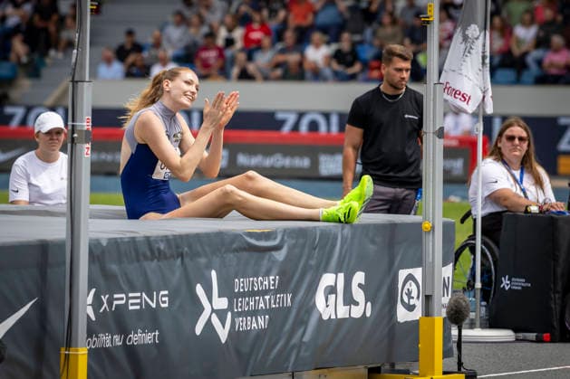 Deutsche Leichtathletik-Meisterschaften; Bochum-Wattenscheid, 26.07.2026 Hochspringerin Imke Onnen (Cologne Athletics); Deutsche Leichtathletik-Meisterschaften am 26.07.2026 im Lorheide-Stadion, Bochum-Wattenscheid (Nordrhein-Westfalen). *** German Track and Field Championships, Bochum-Wattenscheid, July 26, 2026; High jumper Imke Onnen of Cologne Athletics; German Track and Field Championships on July 26, 2026, at Lorheide Stadium, Bochum-Wattenscheid, North Rhine-Westphalia Copyright: xBEAUTIFULxSPORTS LeahxKohringx