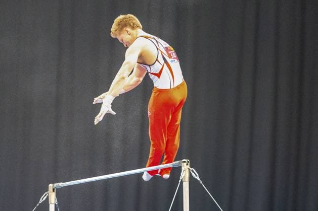 DM Finals 2026; Gerätfinals Männer Reck***Gabriel Eichhorn bei seiner Übung *** 2026 DM Finals Men s Apparatus Finals: High Bar***Gabriel Eichhorn performing his routine Copyright: xUdoxHerrmannx