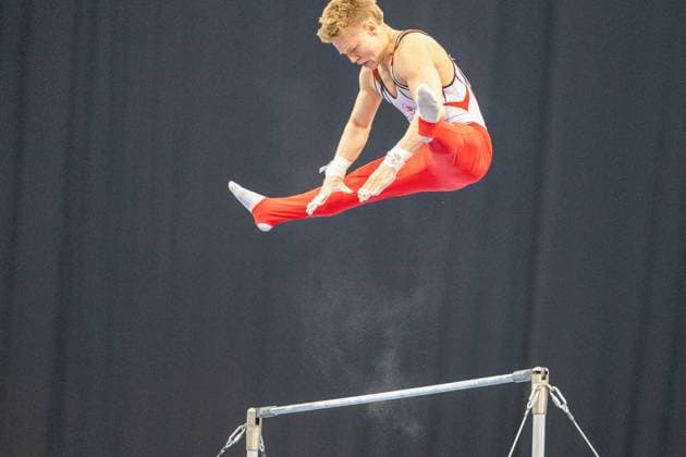 DM Finals 2026; Gerätfinals Männer Reck***Gabriel Eichhorn bei seiner Übung *** 2026 DM Finals Men s Apparatus Finals: High Bar***Gabriel Eichhorn performing his routine Copyright: xUdoxHerrmannx