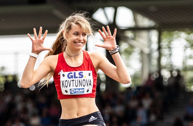 Deutsche Leichtathletik-Meisterschaften; Bochum-Wattenscheid, 26.07.2026 Reaktion nach einem Fehlversuch: Maryna Kovtunova (TS Herzogenaurach) im Hochsprung der Frauen; Deutsche Leichtathletik-Meisterschaften am 26.07.2026 im Lohrheidestadion in Bochum-Wattenscheid (Nordrhein-Westfalen). *** German Track and Field Championships, Bochum-Wattenscheid, July 26, 2026: Maryna Kovtunova of TS Herzogenaurach reacts after a failed attempt in the women’s high jump at the German Track and Field Championships on July 26, 2026, at Lohrheidestadion in Bochum-Wattenscheid, North Rhine-Westphalia Copyright: xBEAUTIFULxSPORTS R.xSchmittx